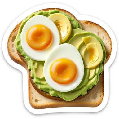 mashed avocado on sourdough toast with boiled egg sticker