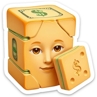 Cheddar imitating money and rubber bands sticker