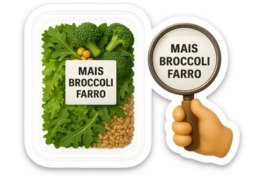 SU QUESTO STILE FAI UN EMOJI STILE IPHONE 3D DI UN INSALATA PRECONFEZIONATA DA SUPERMERCATO CON FOCUS SU ETICHETTA NUTRIZIONALE CON GLI INGREDIENTI IN ITALIANO TIPO: MAIS, BROCCOLI, FARRO, ACCANTO ALL'INSALATA CHE HA IN MANO C'è UN FOCUS SULL'ETICHETTA CON GLI INGREDIENTI SCRITTI, FALLO MOLTO REALISTICO IN 3D sticker