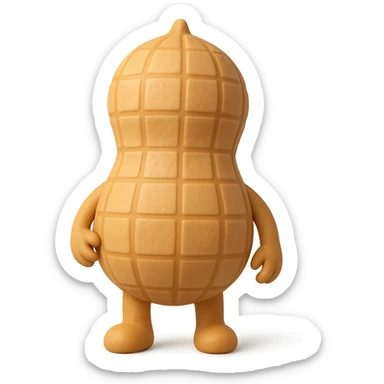 Add tiny arms and legs to the 3D peanut character with a cartoon-style shell, keep it cute and with no facial expression, maintain transparent background. The style should resemble a cute 3D cartoon peanut with a smooth shell texture and no facial features. sticker