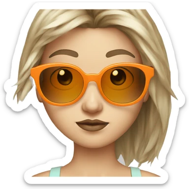 White girl with micro bangs and messy hair wearing orange sunglasses sticker