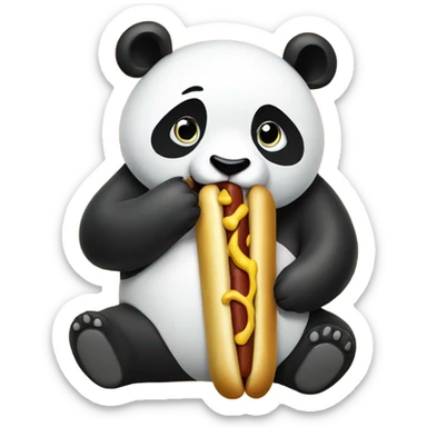 panda eating a bamboo hotdog with mustard sticker