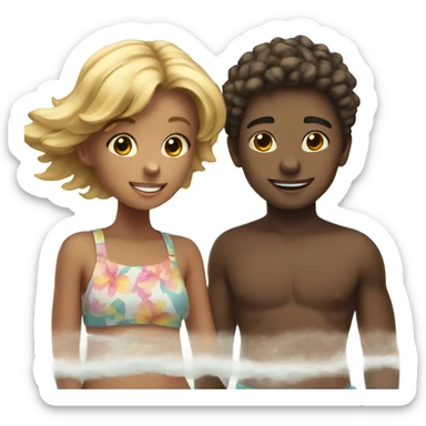 boy and girl at the beach sky sticker