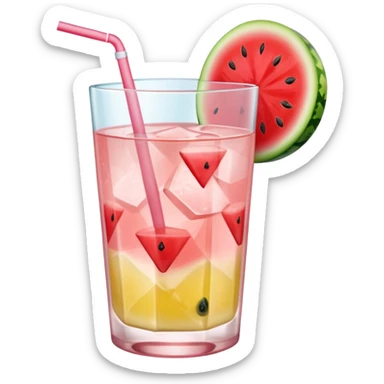 very light pink lemonade in glass with triangle chunk of watermelon on rim no straw sticker