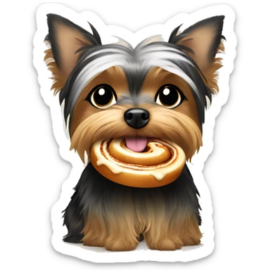 Yorkie dog eating a cinnamon roll  sticker