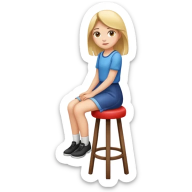 a girl is sitting on a stool whole body toward left side sticker