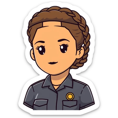 A 40-year-old Latina woman car mechanic with light brown skin, wearing black mechanic uniform, with two braids pulled back from her head sticker