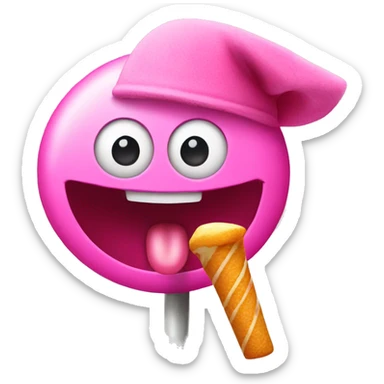 A silly face with a pink hat eating a lollipop  sticker