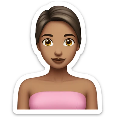 brunette girl with straight hair,wearing pink strapless shirt, hazel eyes sticker