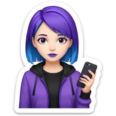 Girl with black blue and purple hair sticker