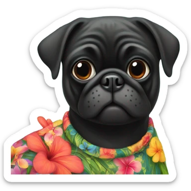 Black pug in a Hawaiian dress sticker