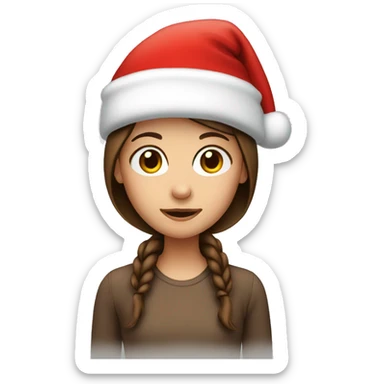 Girl wi the brown hair wearing a Santa hat sticker