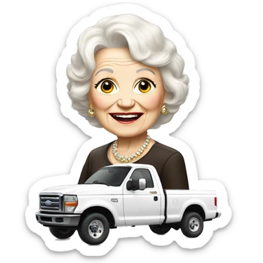 white ford f350 truck with Betty white hair sticker