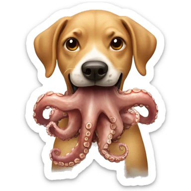 dog eating octopus  sticker
