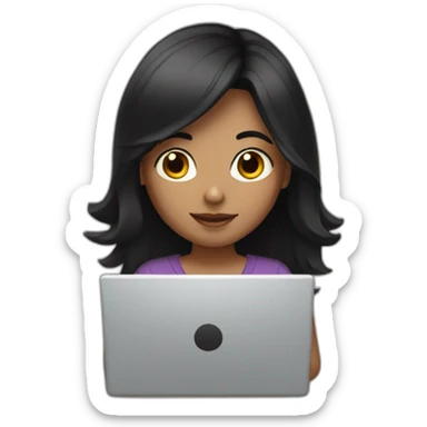 a girl with black hair with a laptop in hands sticker