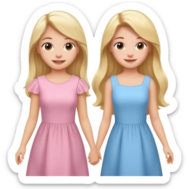 happy blonde girl in light blue dress and long hair brunette girl in light pink dress pride and prejudice sticker