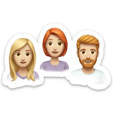 A Blonde woman, a red hair woman, and a man with a short beard sticker