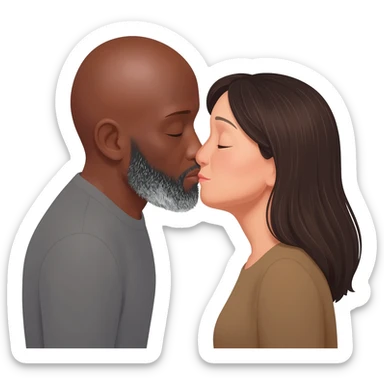 Baldheaded black man with salt/pepper goatee kissingJapanese brunette older woman sticker