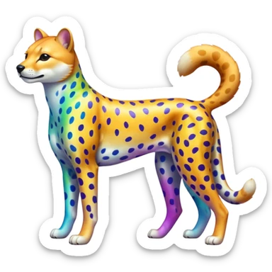 Colorful shiny iridescent Cheetah-Dingo-Leopard-Shiba-Inu-hybrid, full body sticker