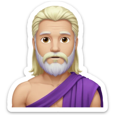 Jupiter from The Olympians with long platinum blonde hair and beard, purple toga sticker