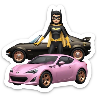 Relaxed adult 60’s Batgirl’s full reality crime fighting themed Satin black and rose gold painted Scion FR-S pursuit vehicle hot rod off road capable  sticker