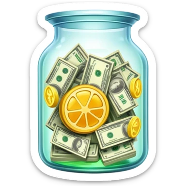 pickled money, assets, trading in a transparent vessel from which neon elixir flows over the edges sticker