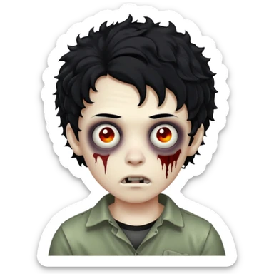 boy zombie with black hair curly emo sticker