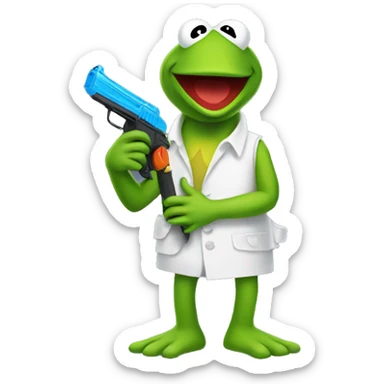 kermit the frog holding a water pistol  sticker