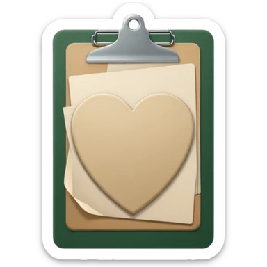 dark green clipboard with light beige paper, simple shapes, no text, Apple emoji style, minimalistic sticker