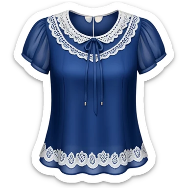 3d, Hyperrealistic, isolated, translucent navy blue blouse, white realistic lace detail. sticker
