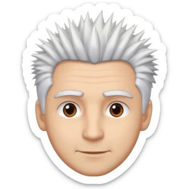 A light-skinned man with spiky white hair, brown eyes, and a slight smile. sticker
