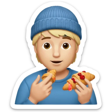 blonde man with beanie eating croissant sticker