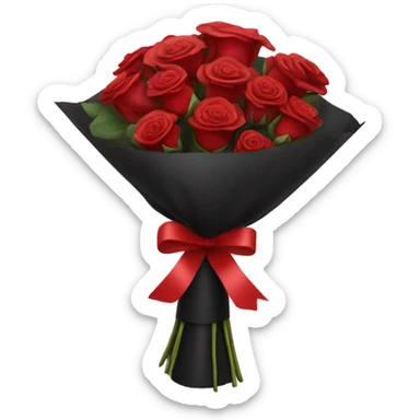 bouquet of red roses in a black package with a red Ribbon  sticker