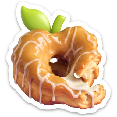 apple fritter with a bite taken out sticker
