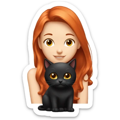 red haired girl with long haired black cat sticker