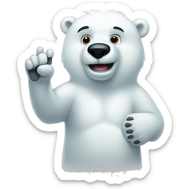 polar bear holding two fingers up with paw sticker