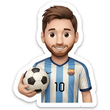 Messi smiling with a soccer ball sticker