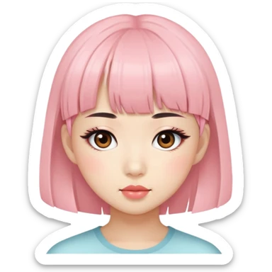 Asian girl with bangs and eyelashes and blush sticker