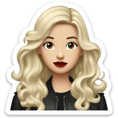 White girl, with long wavy black hair, with red lipstick, black winged eyeliner, wearing black shirt and black leather jacket shrugging her shoulders in a gesture that says “I don’t know” sticker