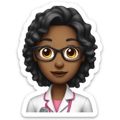 Black young beautiful female idol scientist with long black hair with pink accents sticker