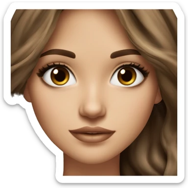White girl brown eyes with medium length voluminous brown hair with brown highlights balayage  sticker