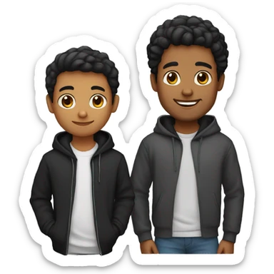 Brown man with straight hair and no facial hair and happy with hoodie black hoodie and kid sticker