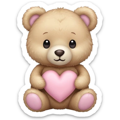beige teddy bear and a pink pastel heart sticker