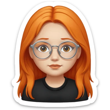 girl with chubby cheeks, long orange hair, and silver glasses. Black clothes sticker