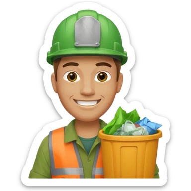 garbage man with green helmet holding garbage  sticker