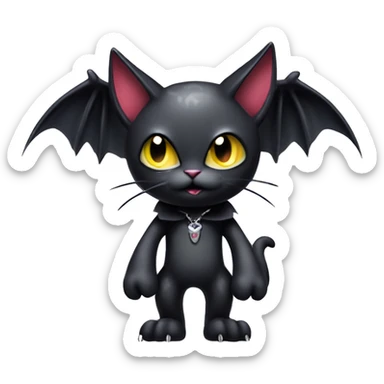 Cute edgy cool kawaii vampiric dark cat-vernid-Fakémon-Digimon with bat-wings as ears full body sticker