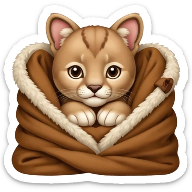 Cozy puma cougar cub in blanket sticker