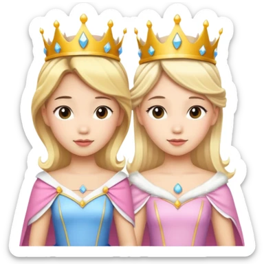 Asian girl and blonde white girl dressed as princesses sticker