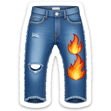 stylized fire emoji shaped like a pair of jeans, with flame textures and blue jean details, classic emoji style sticker