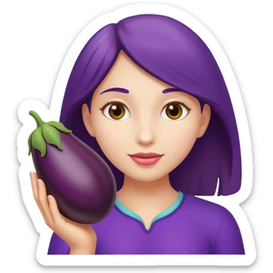 girl holding brinjal sticker